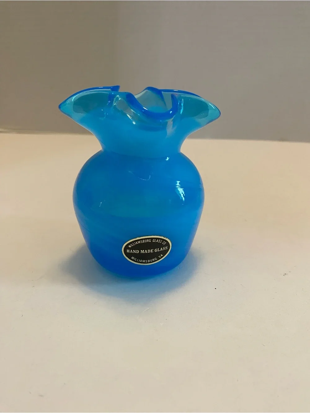 Hand Blown Art Glass Light Blue Pinched Vase 3.75